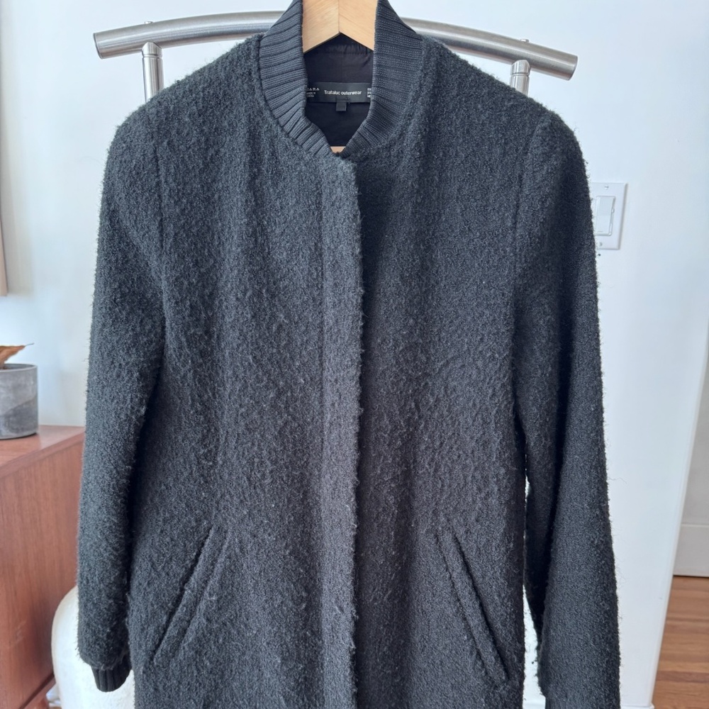 Zara Zip Front Long Jacket - Black
